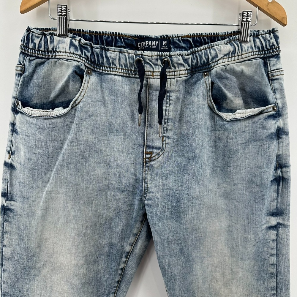 Company Eighty One Jogger Jeans Mens M Blue Denim Elastic Waist Tapered Leg